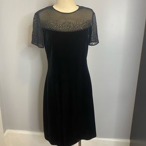 Vintage Black Velvet dress embroidered mesh top
